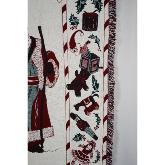 Vintage 1990 MWW Christmas Throw Tapestry Afghan Blanket Santa Holly - Picture 6 of 10